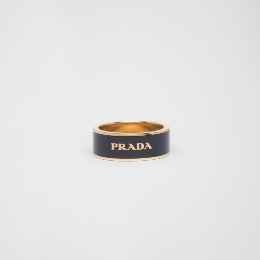 Prada Logo Enamel Brass Ring SIZE 7.5